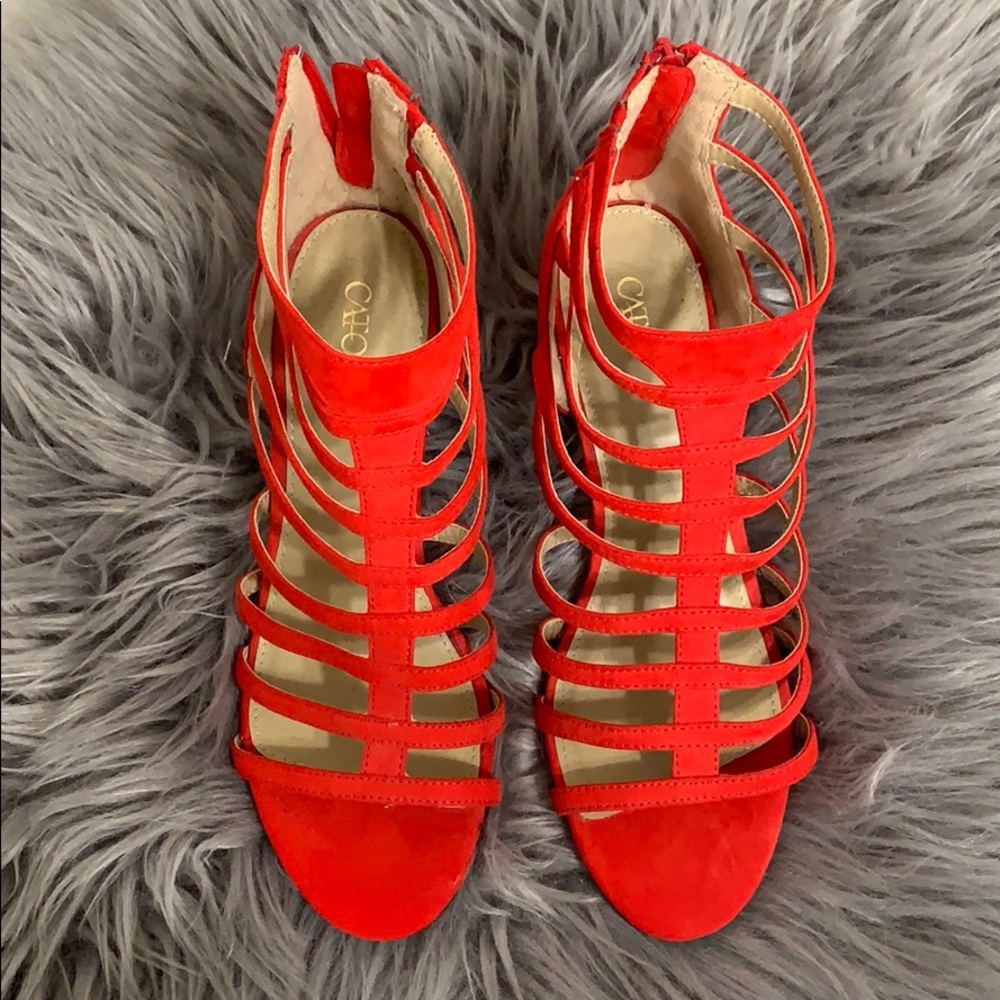 Bright red strappy high heels